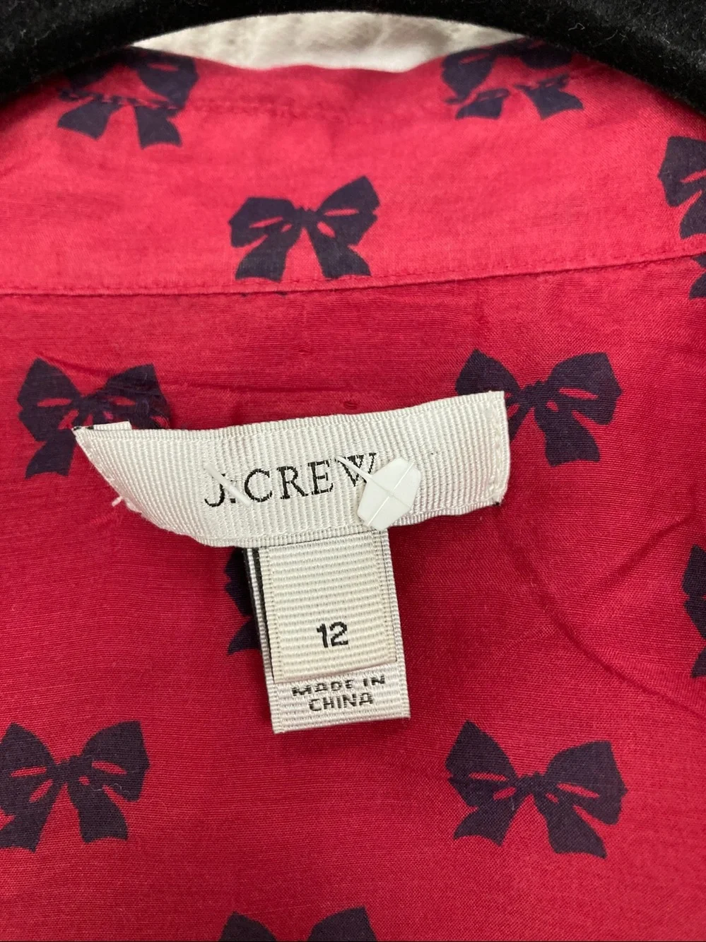 J.Crew Red Bow Print Cotton Silk Popover Blouse sz 12